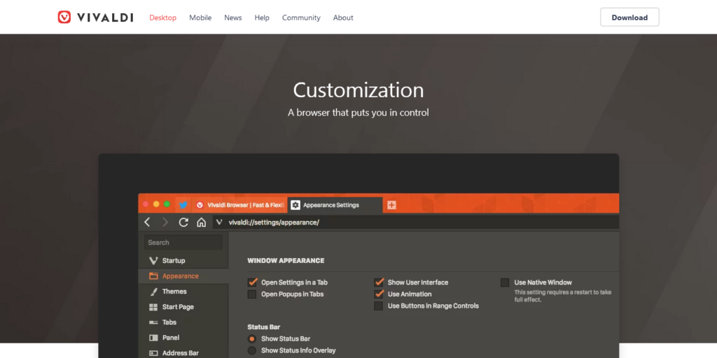 Vivaldi lets users customize every facet of their experience